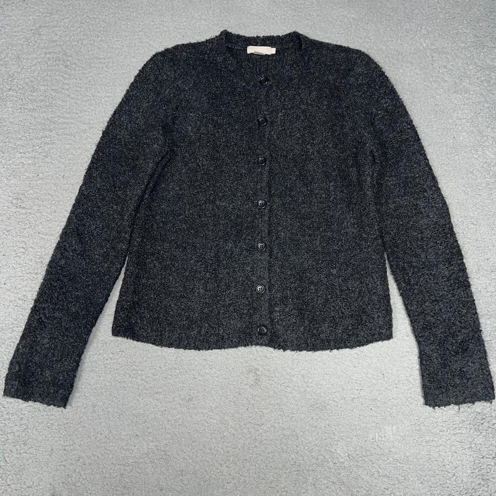 VTG J Crew Sweater Women Sz‎ S Black Fuzzy Wool Blend Made in Hong Kong Cardigan